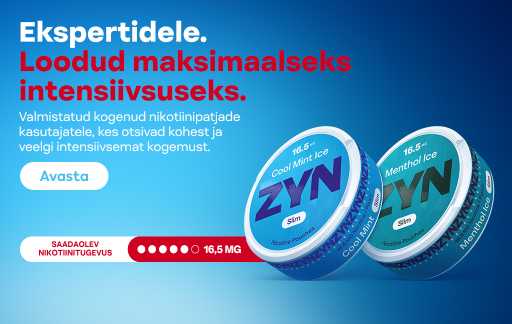 ZYN COOL MINT 16,5 mg ja ZYN MENTHOL ICE 16,5 mg tooted sinisel gradienditaustal.