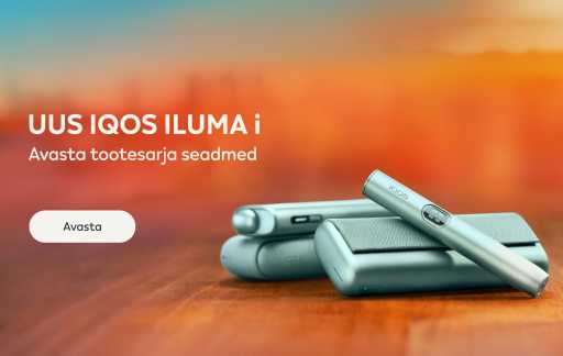 ILUMA i seadmete seeria udusel oranzil taustal. Tekst: Uus IQOS ILUMA i. Tutvu uue tooteseeriaga. Nupp tekstiga Avasta