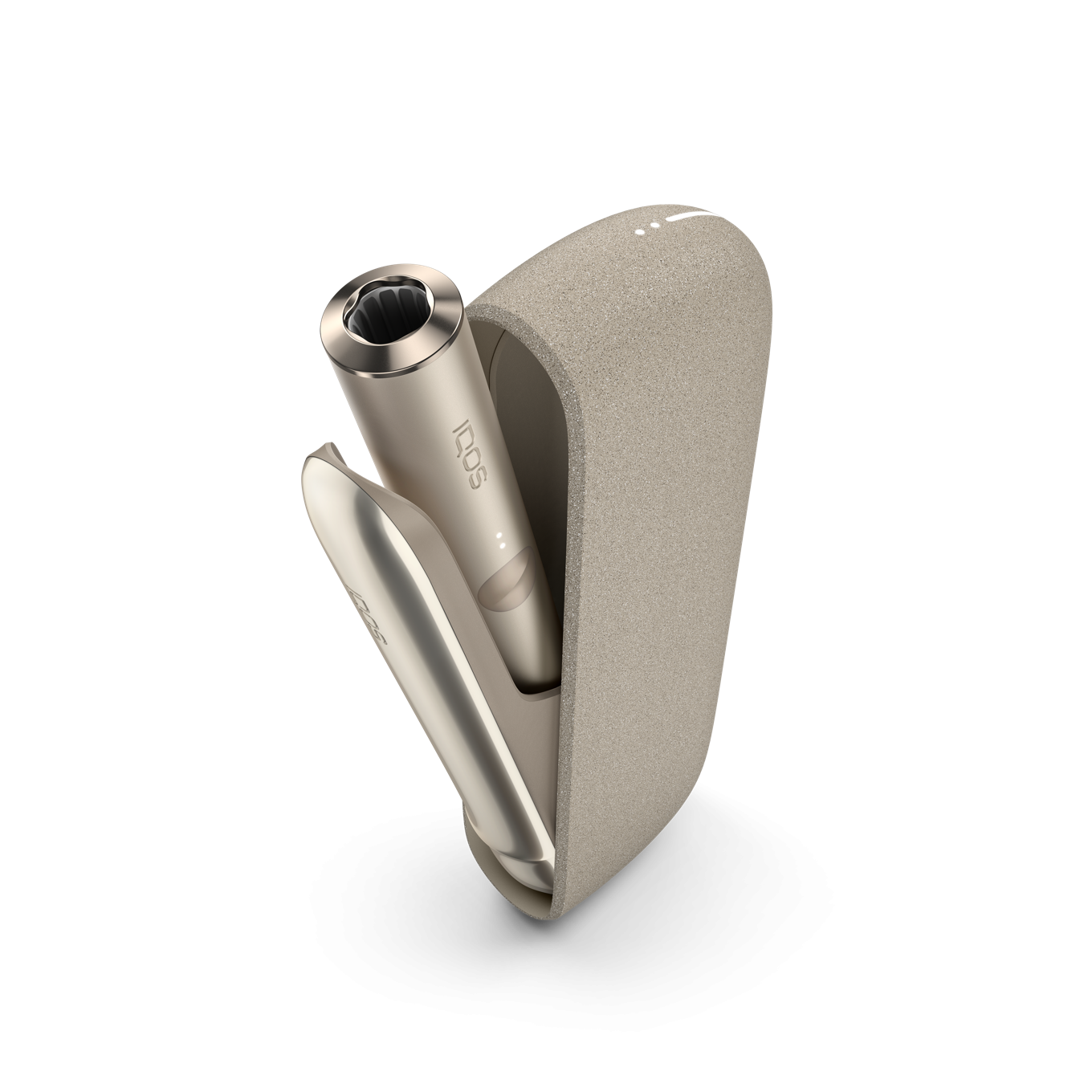 Держатель IQOS ILUMA цвета Pebble Beige внутри устройства с открытыми дверцами