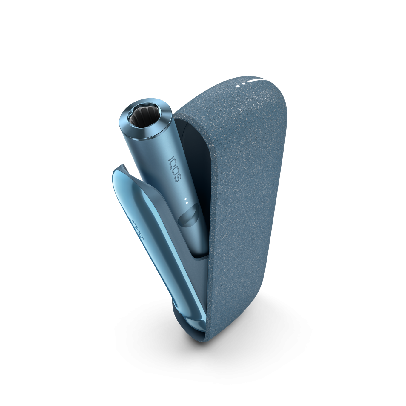 Держатель IQOS ILUMA цвета Azure Blue внутри устройства с открытыми дверцами
