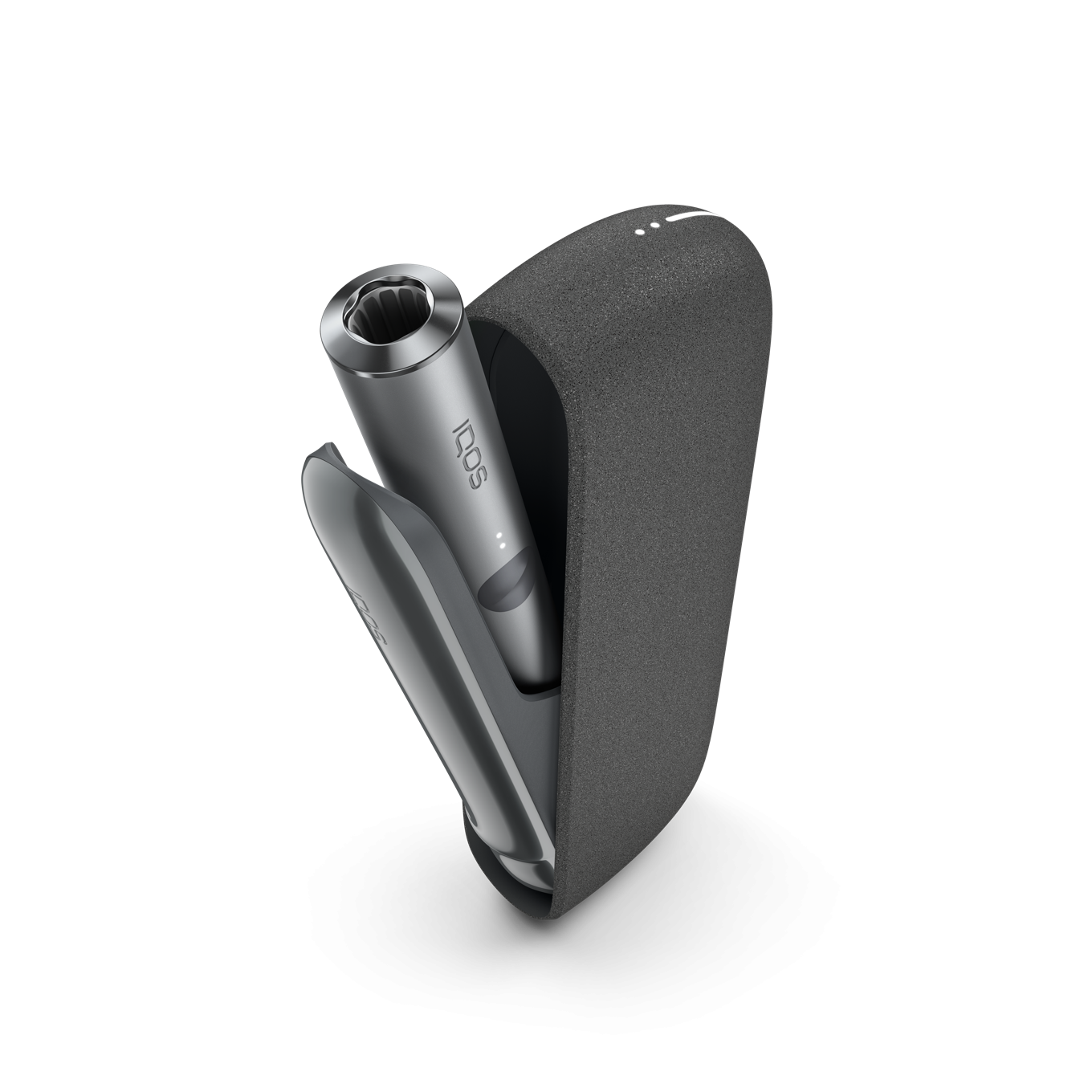 Держатель IQOS ILUMA цвета Pebble Grey внутри устройства с открытыми дверцами
