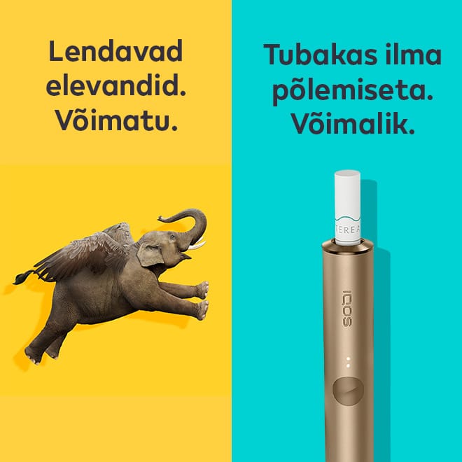 Pilt lendava elevandi ja IQOS ILUMA hoidjaga